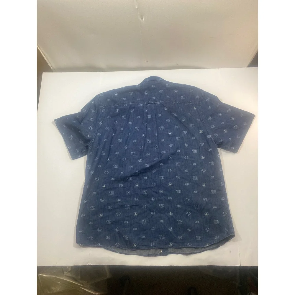 True Religion Denim Button Down Shirt XX‎ Large Slim Fit Mono Print